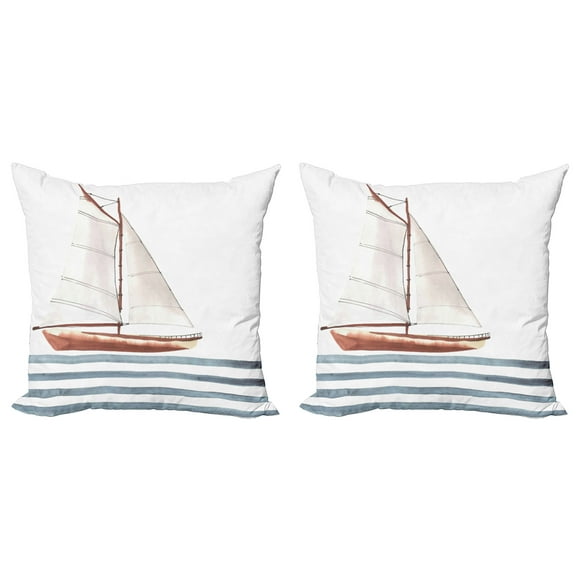 Ambesonne Saying Throw Pillow Cover 2 Pack, Sailing Theme Boat Waves, 24", Cinnamon Pale Blue