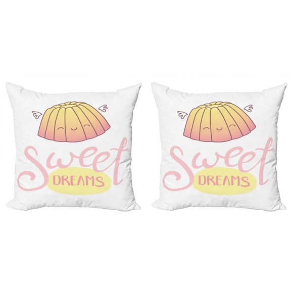 Ambesonne Saying Throw Pillow Cover 2 Pack, Sleeping Jelly, 16", Cream Pink