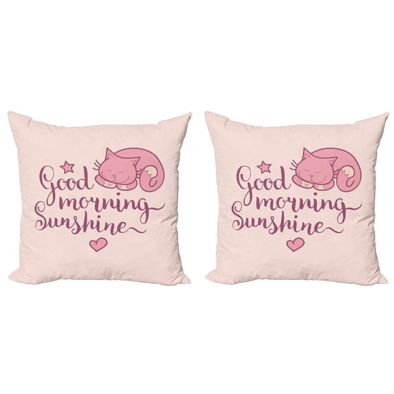 Ambesonne Saying Throw Pillow Cover 2 Pack, Sleeping Pink Cat and Text, 20", Peach Violet