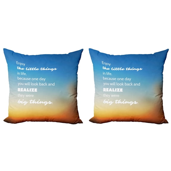 Ambesonne Saying Throw Pillow Cover 2 Pack, Slogan on Blurry Backdrop, 18", Orange Blue White