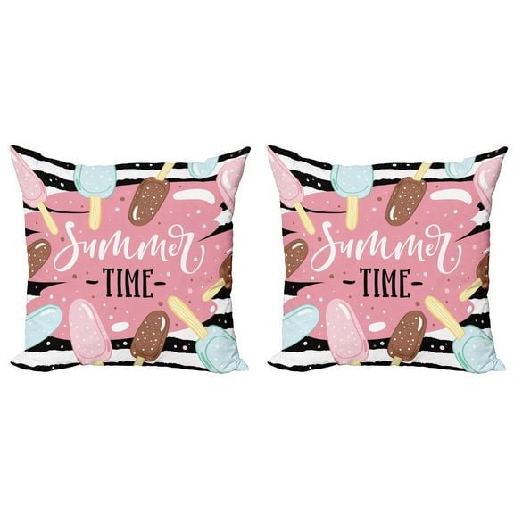 Ambesonne Saying Throw Pillow Cover 2 Pack, Summer Time Ice Cream Sticks, 20", Multicolor
