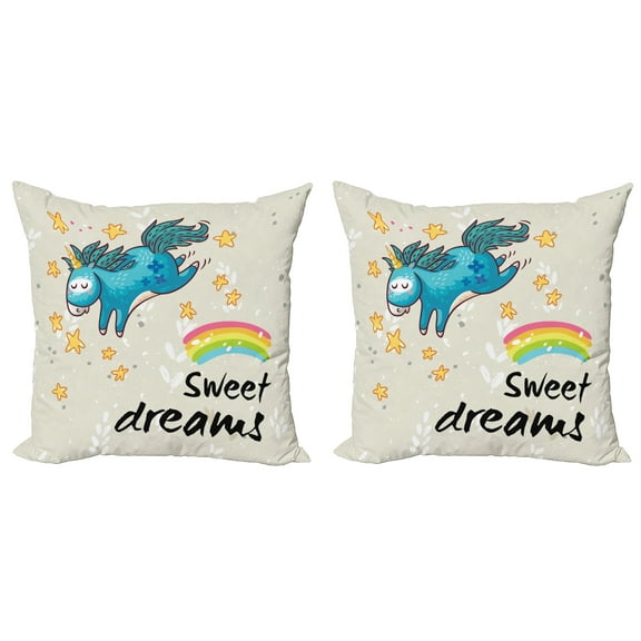 Ambesonne Saying Throw Pillow Cover 2 Pack, Unicorn Rainbow, 16", Multicolor