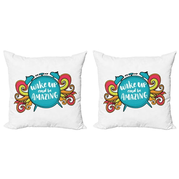 Ambesonne Saying Throw Pillow Cover 2 Pack, Wake up and Be Text, 18", Sky Blue Dark Coral