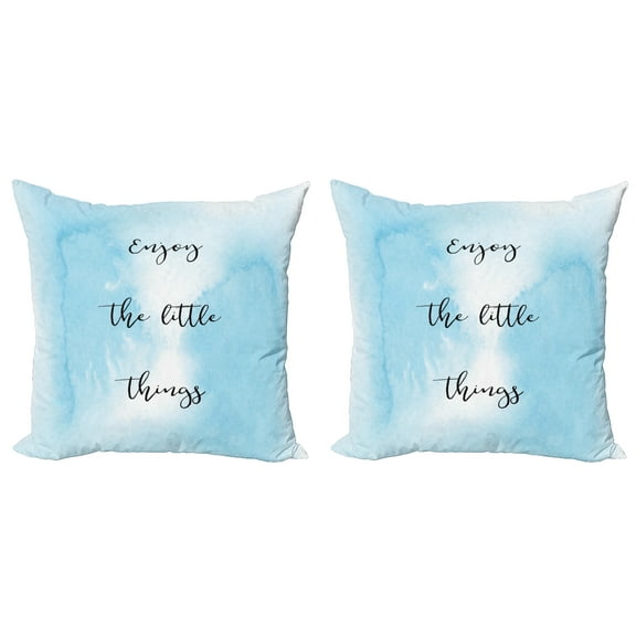 Ambesonne Saying Throw Pillow Cover 2 Pack, Watercolor Ombre Design, 20", Pale Blue Black