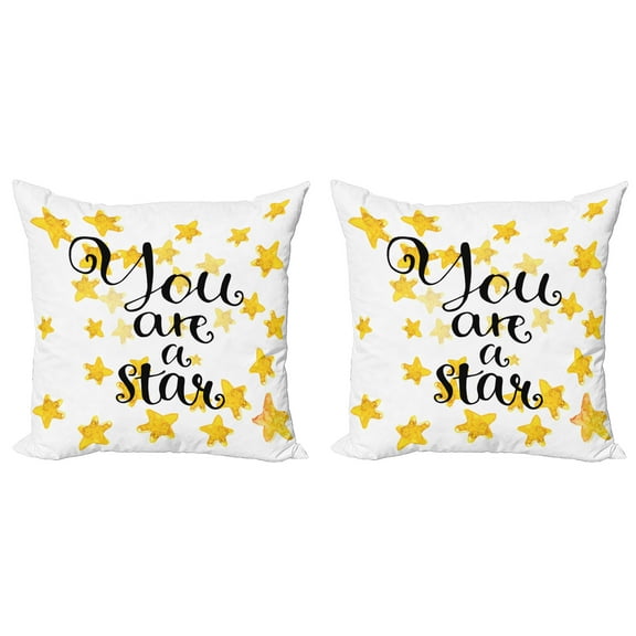 Ambesonne Saying Throw Pillow Cover 2 Pack, Watercolor Stars Modern, 18", Black Yellow and White