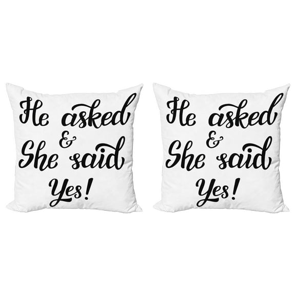 Ambesonne Saying Throw Pillow Cover 2 Pack, Wedding Engagement, 16", Black and White
