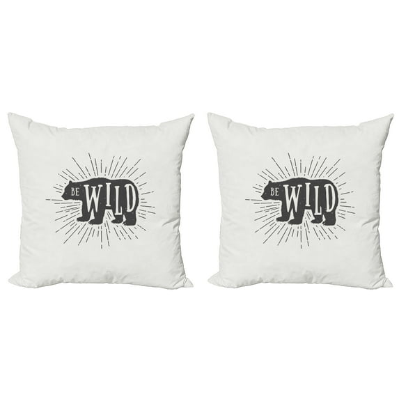 Ambesonne Saying Throw Pillow Cover 2 Pack, Woodland Bear Be Wild Phrase, 16", Grey Pale Sage Green