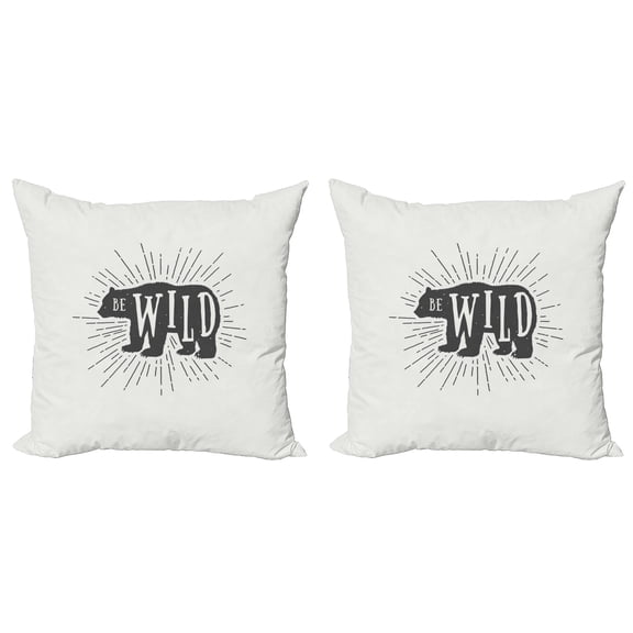 Ambesonne Saying Throw Pillow Cover 2 Pack, Woodland Bear Be Wild Phrase, 16", Grey Pale Sage Green