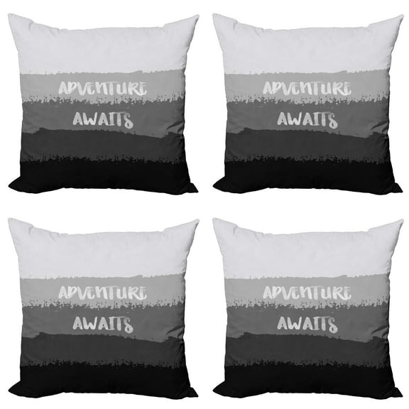 Ambesonne Saying Throw Pillow Cover 4 Pack, Brush Stroke Words Graphic, 18", Charcoal Grey and Black