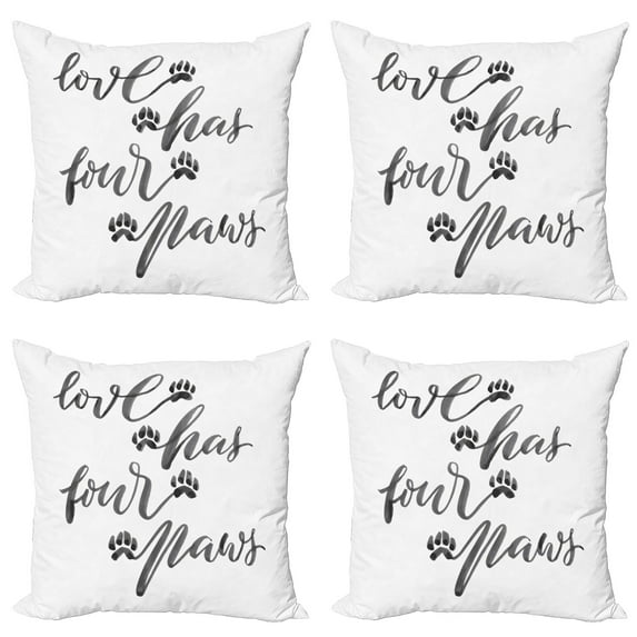 Ambesonne Saying Throw Pillow Cover 4 Pack, Brush Text Animal Lover, 18", Grey and White