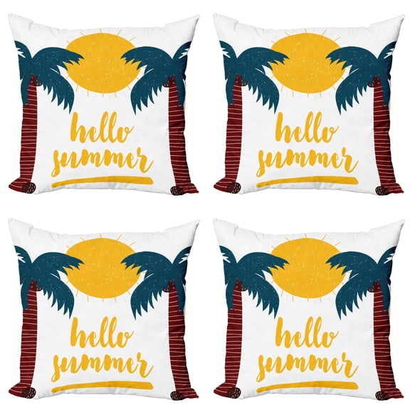 Ambesonne Saying Throw Pillow Cover 4 Pack, Calligraphy Hello Summer, 18", Teal Redwood Yellow