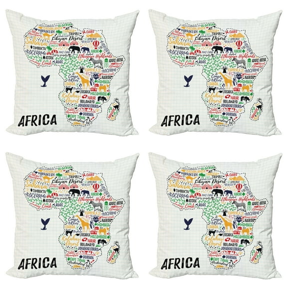 Ambesonne Saying Throw Pillow Cover 4 Pack, Continent Colored, 18", Multicolor