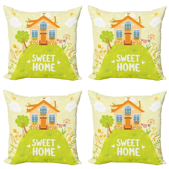 Ambesonne Saying Throw Pillow Cover 4 Pack, Cottage Garden, 18", Multicolor