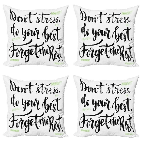 Ambesonne Saying Throw Pillow Cover 4 Pack, Do Not Stress Do Your Best, 20", Pale Green Black White