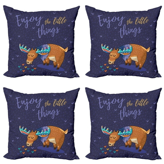 Ambesonne Saying Throw Pillow Cover 4 Pack, Elk Grazing in the Rain, 18", Multicolor