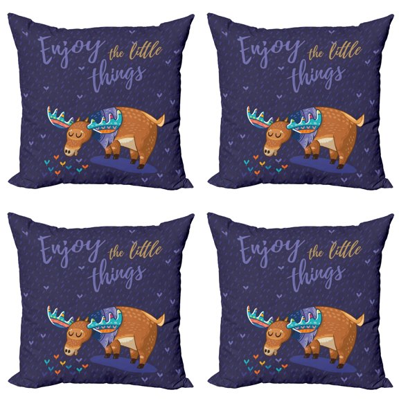 Ambesonne Saying Throw Pillow Cover 4 Pack, Elk Grazing in the Rain, 20", Multicolor