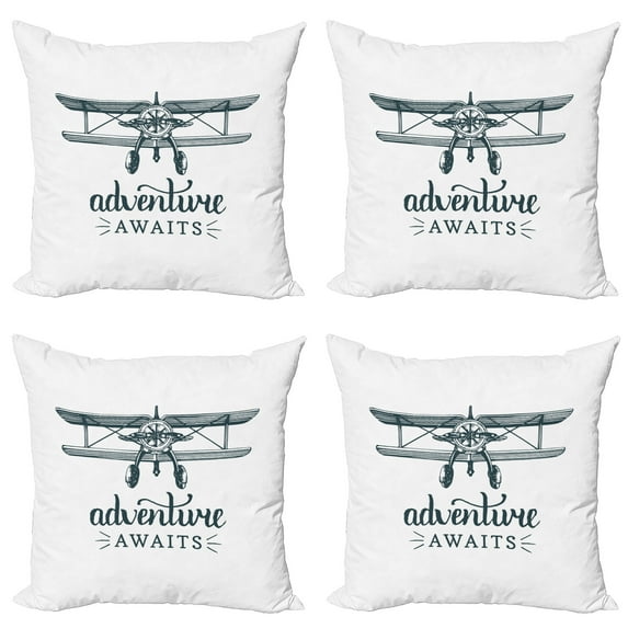 Ambesonne Saying Throw Pillow Cover 4 Pack, Freedom Adventure Message, 20", Dark Petrol Blue White