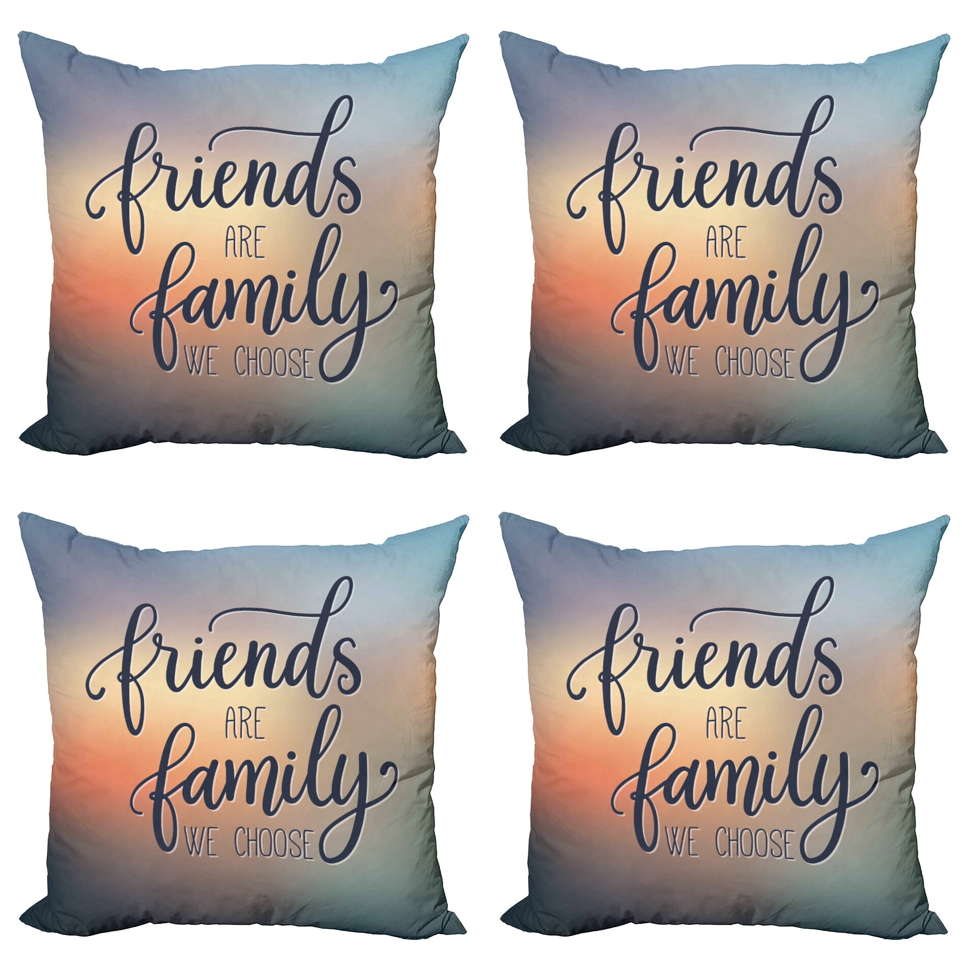 Ambesonne Saying Throw Pillow Cover 4 Pack Friends are Family BFF 24