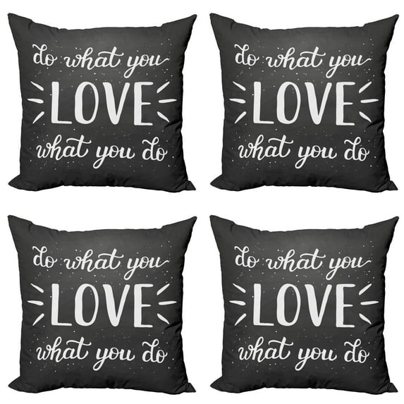 Ambesonne Saying Throw Pillow Cover 4 Pack, Hand Lettering Typography, 18", Charcoal Grey and White