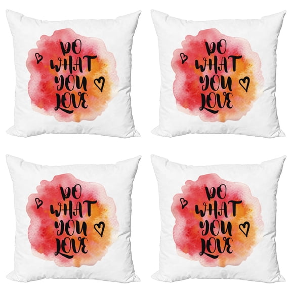 Ambesonne Saying Throw Pillow Cover 4 Pack, Hearts with Grunge Message, 16", Vermilion Pale Orange