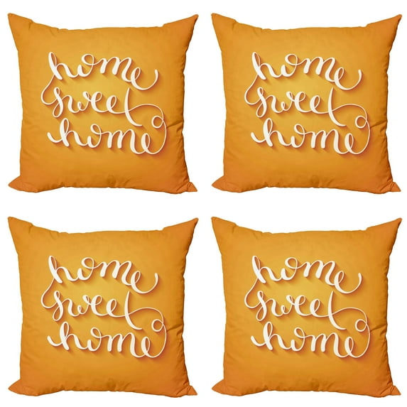 Ambesonne Saying Throw Pillow Cover 4 Pack, Home Related Calligraphy, 18", Marigold White