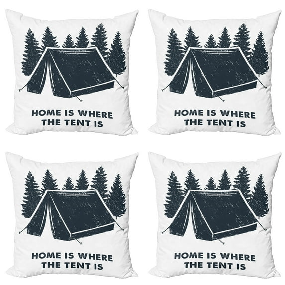 Ambesonne Saying Throw Pillow Cover 4 Pack, Home is Where the Tent is, 24", Dark Blue and White