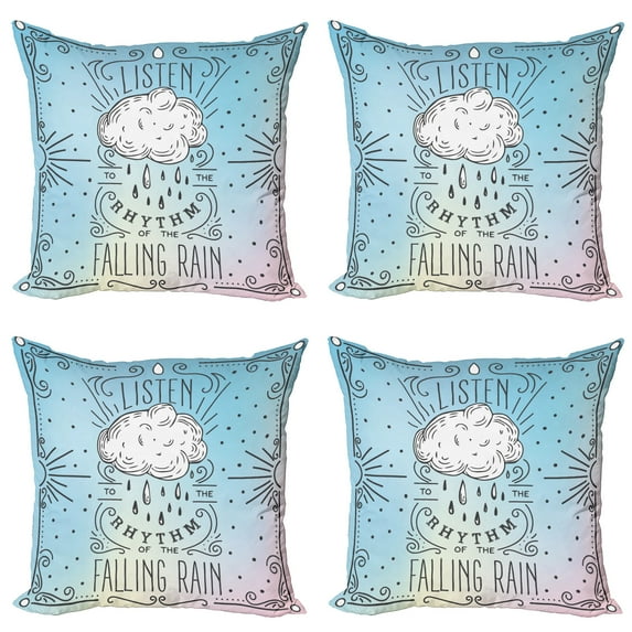 Ambesonne Saying Throw Pillow Cover 4 Pack, Listen Falling Rain Rhyme, 18", Multicolor