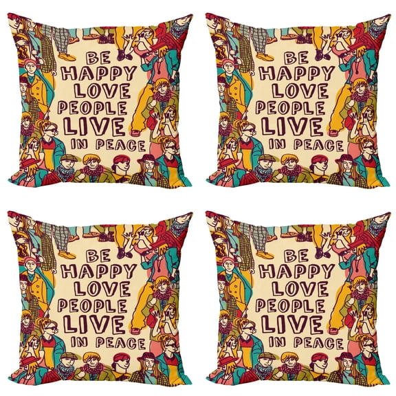 Ambesonne Saying Throw Pillow Cover 4 Pack, Love Peace, 18", Multicolor