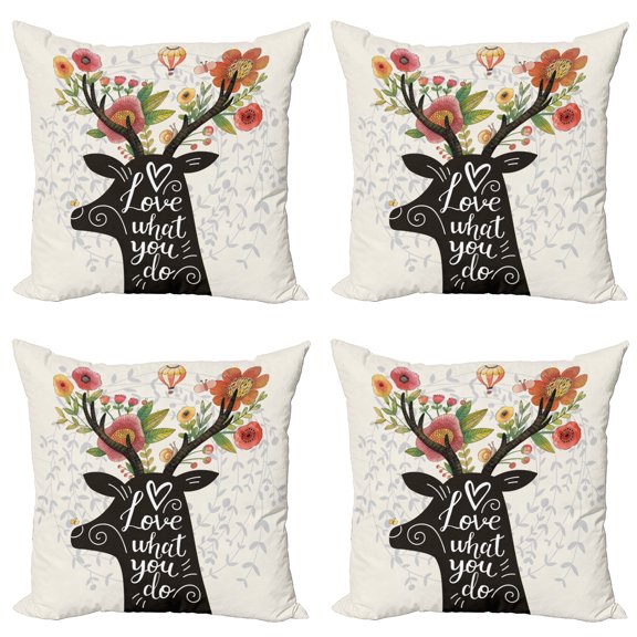 Ambesonne Saying Throw Pillow Cover 4 Pack, Love What You Do Lettering, 16", Multicolor Pink