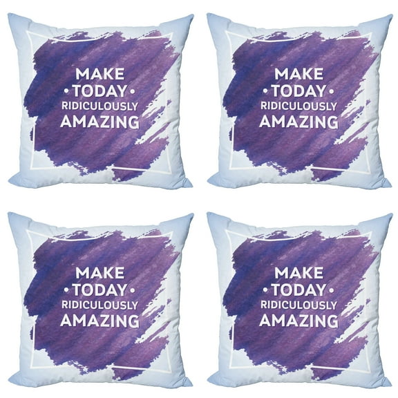 Ambesonne Saying Throw Pillow Cover 4 Pack, Make Today Text, 20", Pale Blue White Plum
