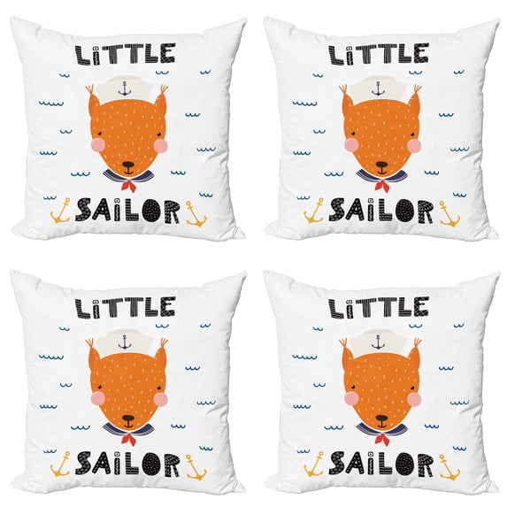 Ambesonne Saying Throw Pillow Cover 4 Pack, Marine Fox and Little Sailor, 18", Multicolor