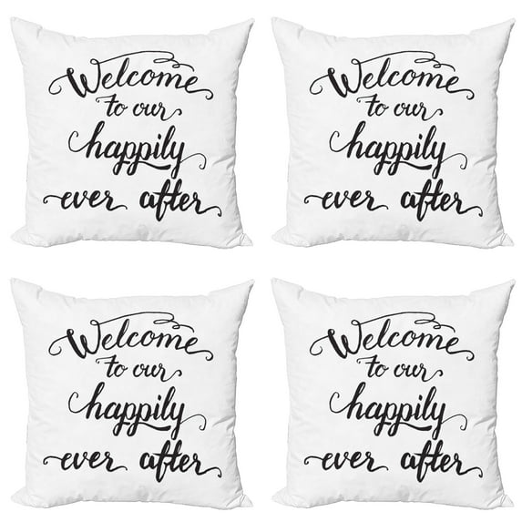 Ambesonne Saying Throw Pillow Cover 4 Pack, Marry Happily Ever After, 18", Charcoal Grey White