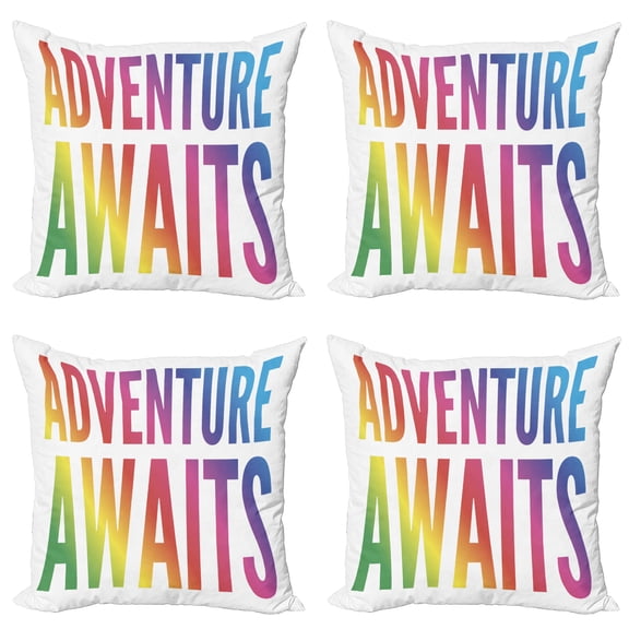 Ambesonne Saying Throw Pillow Cover 4 Pack, Modern Rainbow Typography, 16", Multicolor