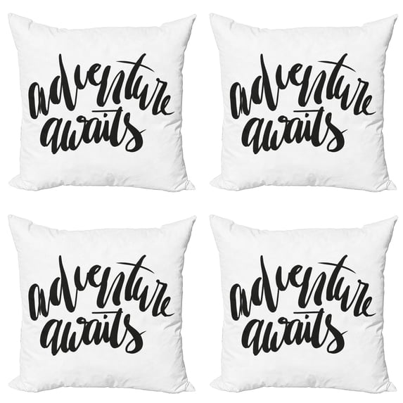 Ambesonne Saying Throw Pillow Cover 4 Pack, Monochrome Cursive Graphic, 18", Charcoal Grey and White