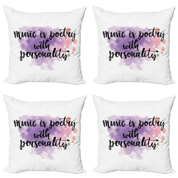 Ambesonne Saying Throw Pillow Cover 4 Pack, Music is a Poetry Slogan, 24", Lavender Coral and Black