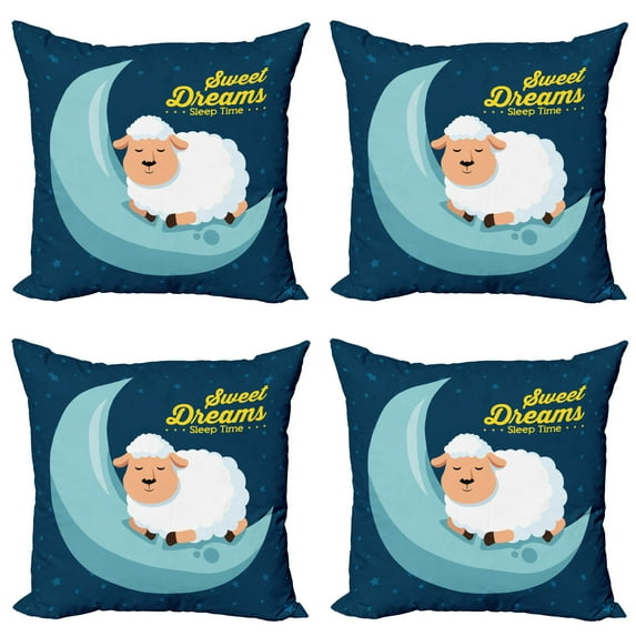 Ambesonne Saying Throw Pillow Cover 4 Pack, Night Sky Sheep, 16", Multicolor