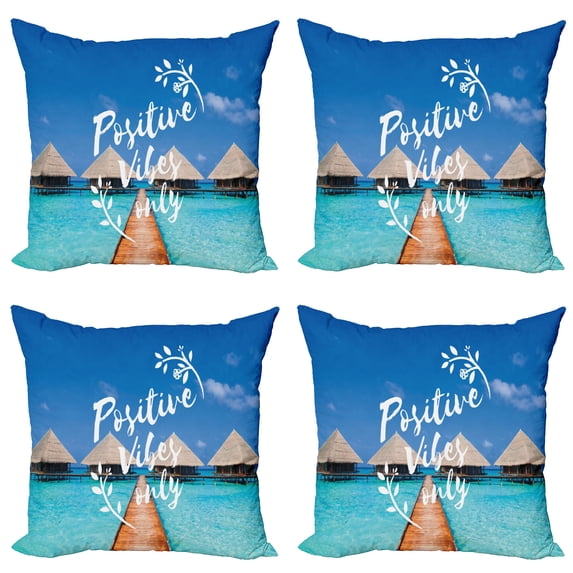Ambesonne Saying Throw Pillow Cover 4 Pack, Positive Vibes Only Message, 24", Multicolor