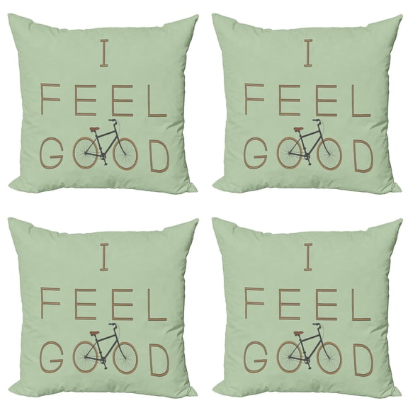 Ambesonne Saying Throw Pillow Cover 4 Pack, Positive Words Bicycle, 20", Green Cocoa