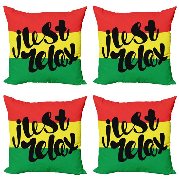 Ambesonne Saying Throw Pillow Cover 4 Pack, Rastafarian Design Message, 20", Multicolor