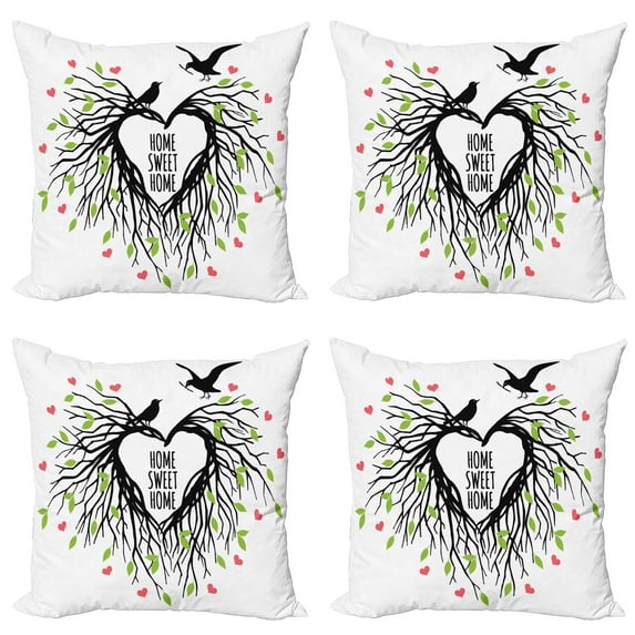Ambesonne Saying Throw Pillow Cover 4 Pack, Romantic Bird, 18", Black Green Pink