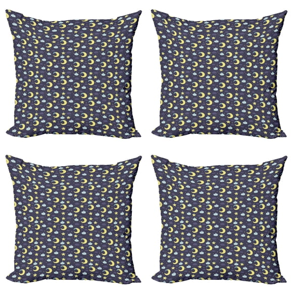 Ambesonne Saying Throw Pillow Cover 4 Pack, Sleeping Moon Star, 16", Dark Purple Pale Blue