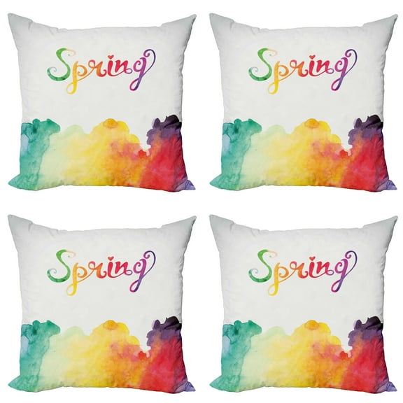 Ambesonne Saying Throw Pillow Cover 4 Pack, Spring Lettering, 18", Multicolor