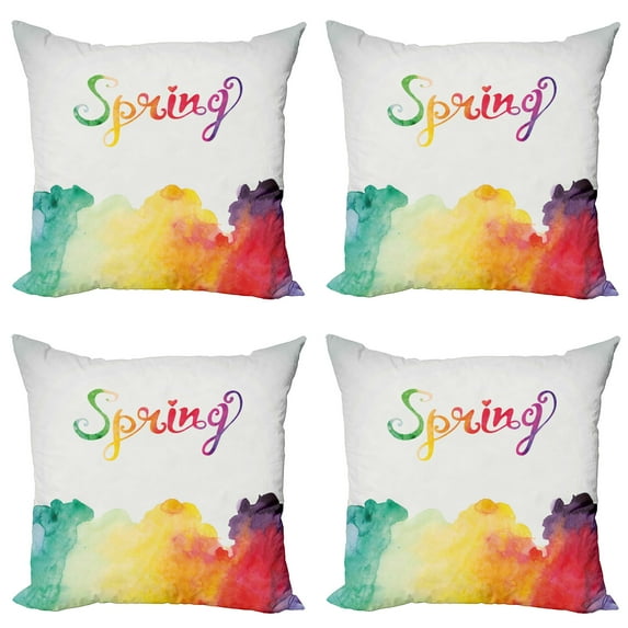 Ambesonne Saying Throw Pillow Cover 4 Pack, Spring Lettering, 18", Multicolor