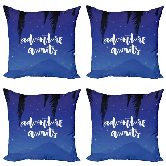 Ambesonne Saying Throw Pillow Cover 4 Pack, Stars Night Sky Palms Art, 24", Violet Blue and White