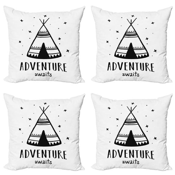 Ambesonne Saying Throw Pillow Cover 4 Pack, Stars Tent Doodle and Words, 24", White and Black