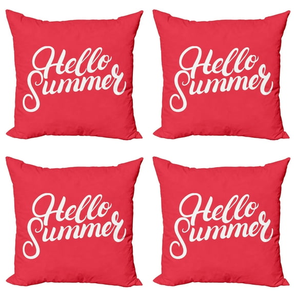 Ambesonne Saying Throw Pillow Cover 4 Pack, Summer Hand Written Words, 24", Dark Coral and White
