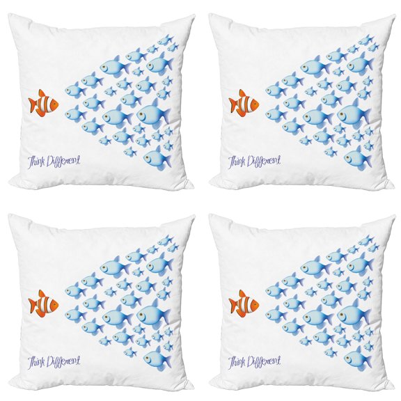 Ambesonne Saying Throw Pillow Cover 4 Pack, Think Differently Words, 16", Orange Blue