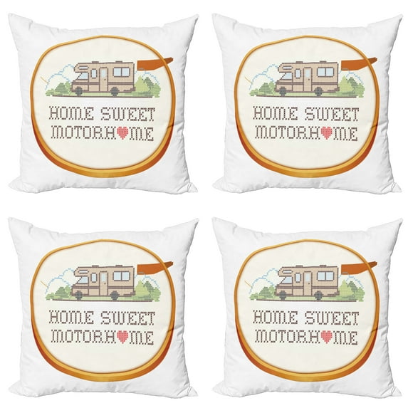 Ambesonne Saying Throw Pillow Cover 4 Pack, Trailer Sewing, 16", Multicolor