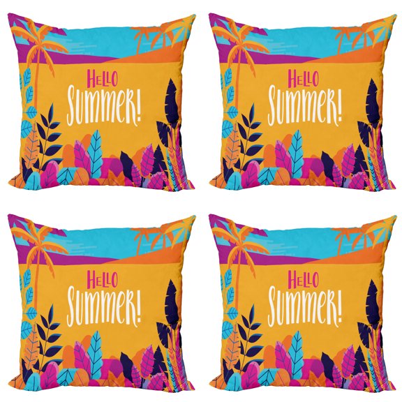 Ambesonne Saying Throw Pillow Cover 4 Pack, Tropical Beach Hello Summer, 18", Multicolor