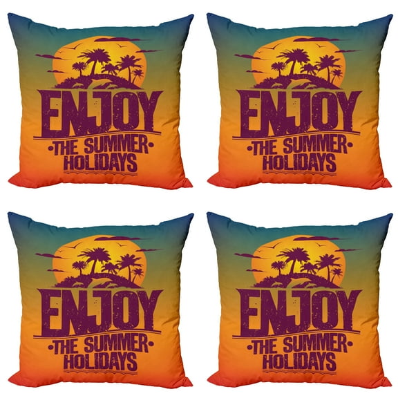 Ambesonne Saying Throw Pillow Cover 4 Pack, Tropical Island Enjoy Summer, 24", Multicolor